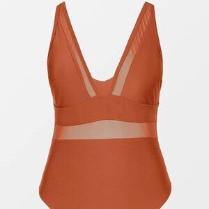 Cupshe Women's Plus Size One Piece Swimsuit V Neck Mesh Sheer Bathing Suit NWT